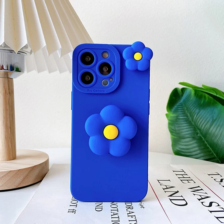 3D Klein Blue Flower Holder Stand Case for Huawei Nova Y90 Y70 Y61 11 Pro 10Z 9 SE 8 7i 6 5Z 5T 4e Protective Soft TPU Cover