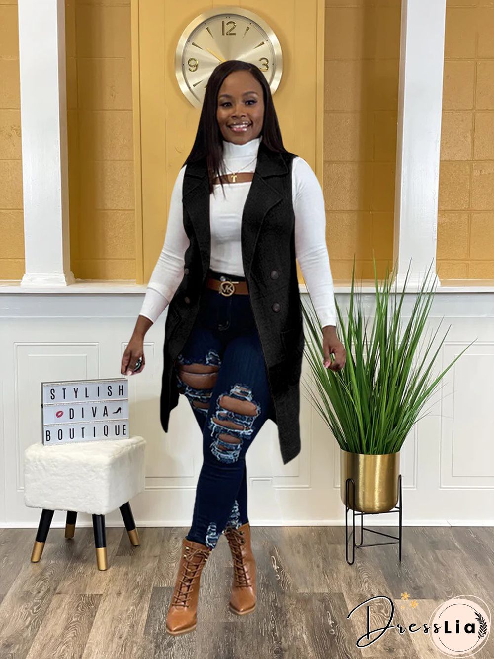 Solid Color Sleeveless knit Sweater Vest Cardigan