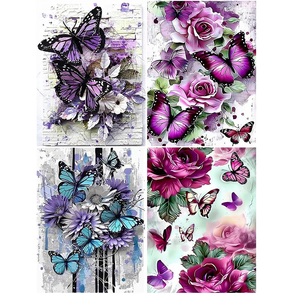 4pcs Diamond Painting - Full Round Drill - Butterfly(Canvas|30*40cm)