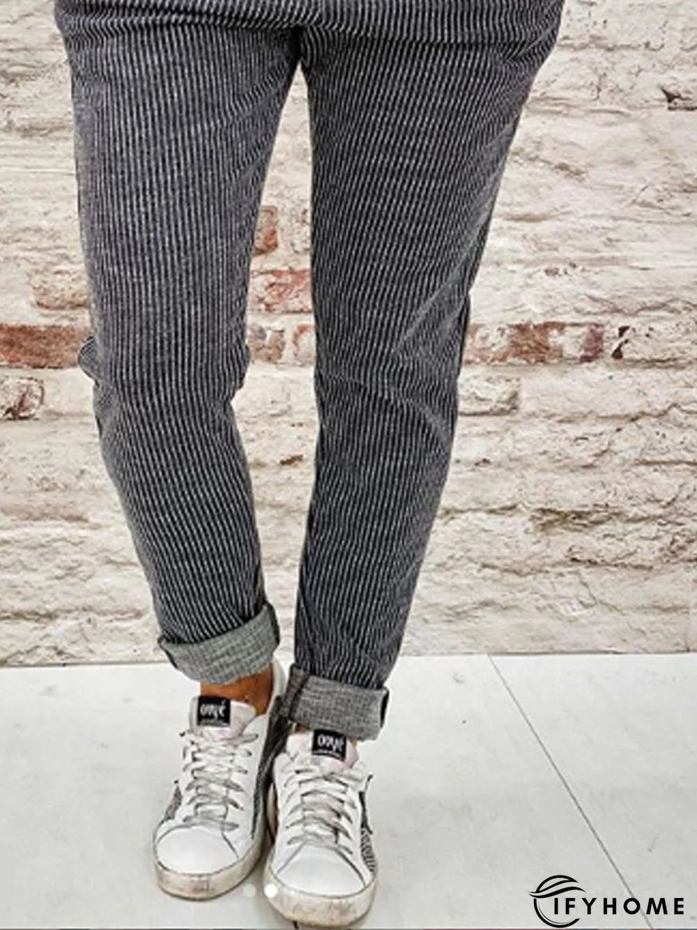 Stripe-Gray Casual Color-Block Pants | IFYHOME