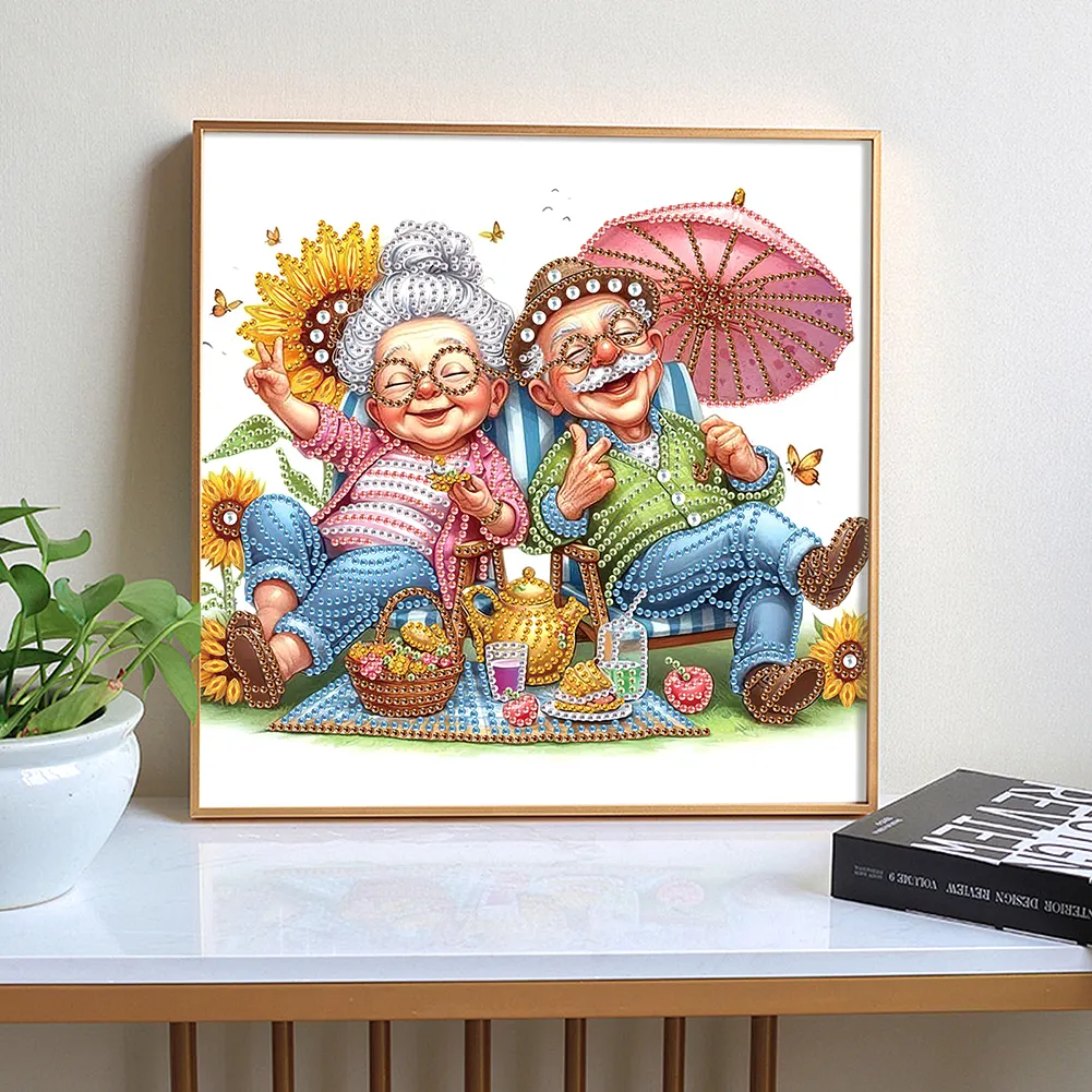 Diamond Painting - Partial Special Shaped Drill - Old Couple(Canvas|30*30cm)
