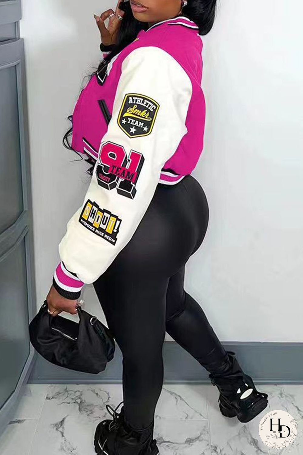 Rose Red Casual Street Print Patchwork Buckle Outerwear(Subject to Actual Product)