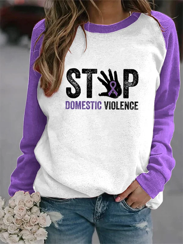 Purple Domestic Violence Awareness No Domestic Violence Print Sweatshirt