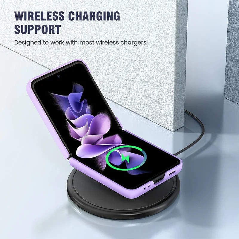 For Samsung Z Flip 3/4 Lychee Pattern Hinge Invisible Kickstand Phone Case