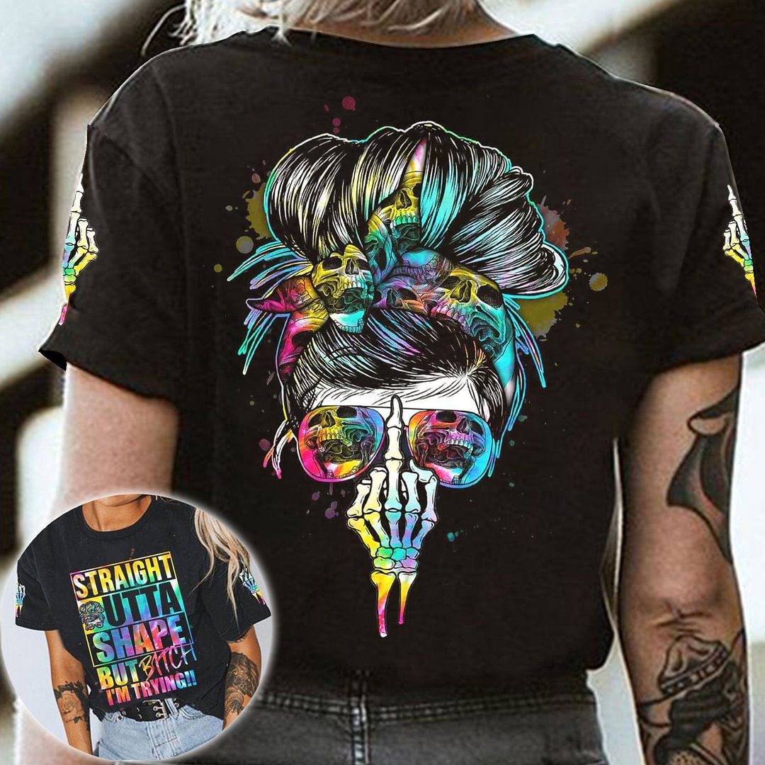 "I'M Trying" Personalized Slogan Aurora Skull Creative Print Ladies Fashion Casual Women's T-Shirt