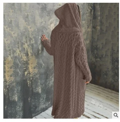Uveng Uveng Knitted Sweater Women Loose Sesame Braided Lazy Hooded Long Cardigan Sweater
