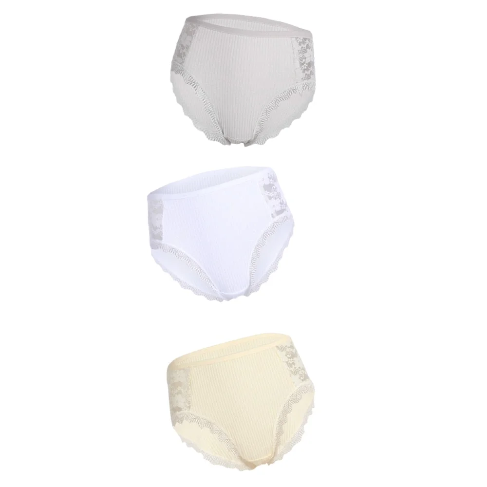 3PCS Hot Sale Cotton Panties Comfot Seamless High Waist Women's Panties Solid Lace Briefs Underwear Sexy Plus Size Underpants
