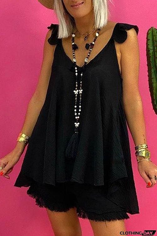 Ruffles Sleeveless Blouse Shorts Set