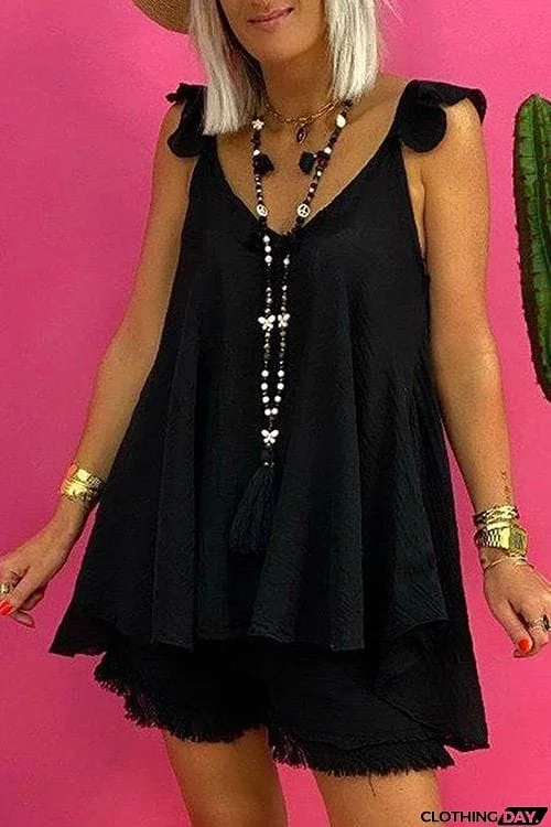 Ruffles Sleeveless Blouse Shorts Set