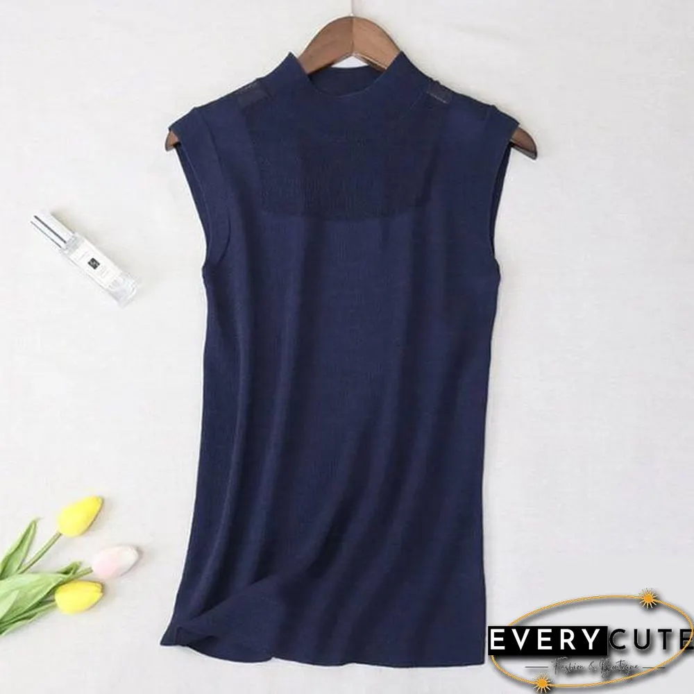 Half High Collar Sexy Tank Tops Women Sleeveless Knitted Vest Female Elasticity Solid Slim