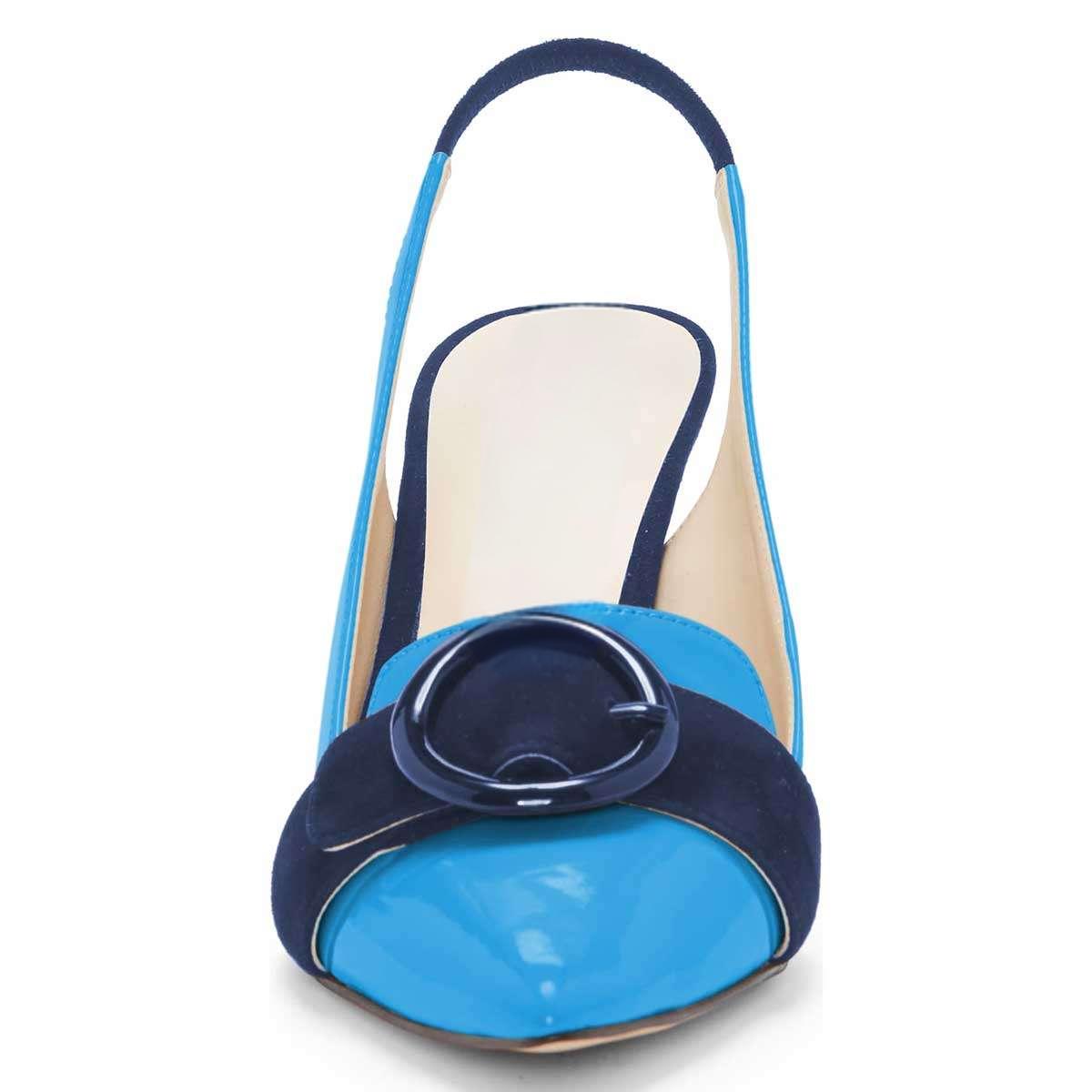 GOOSHOE Blue and Black Pointed Toe Slingback Stiletto Heel Pumps