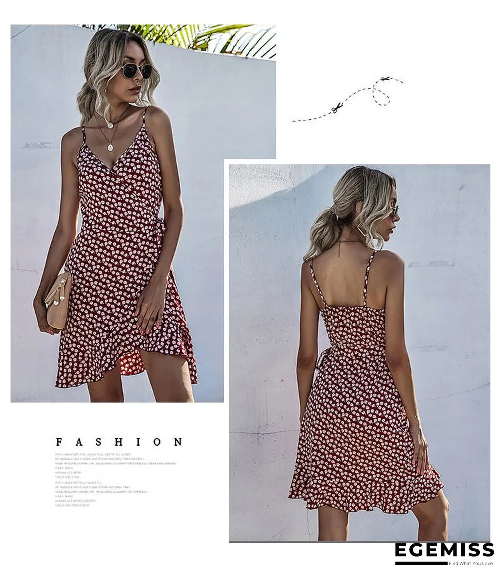Summer Printing Irregular Ruffled Suspenders Dress Women | EGEMISS