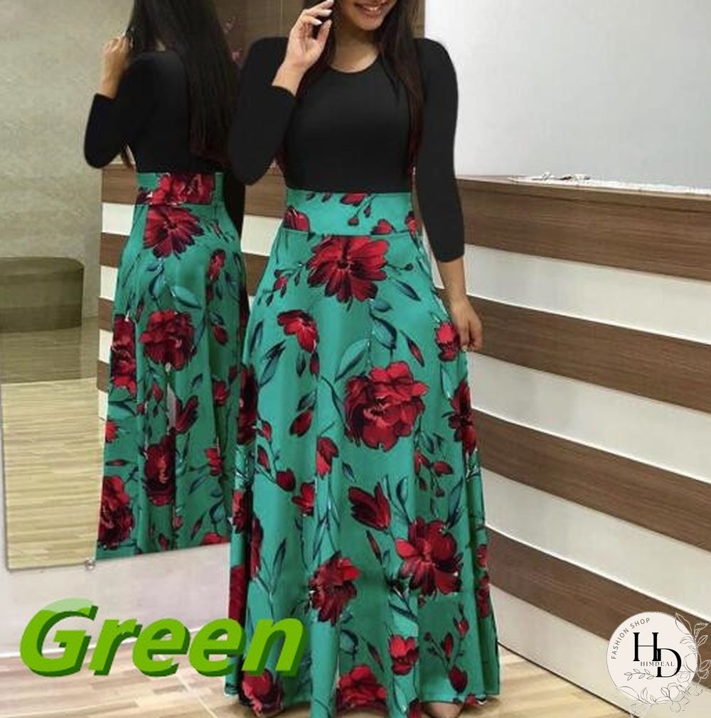 Autumn Winter Women Fashion Long Sleeve Dress Floral Printed Loose Dresses