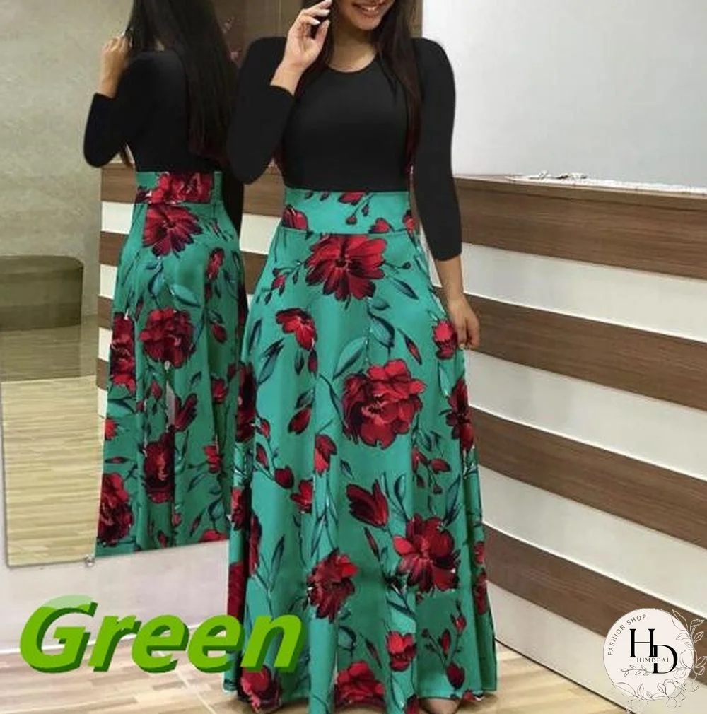 Autumn Winter Women Fashion Long Sleeve Dress Floral Printed Loose Dresses