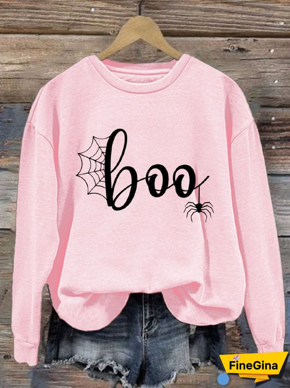 Women's Halloween Boo Print Long Sleeve Sweatshirt