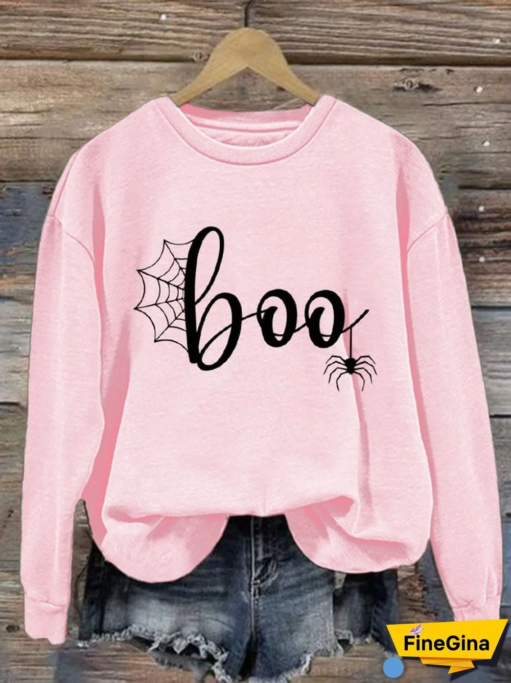 Women's Halloween Boo Print Long Sleeve Sweatshirt