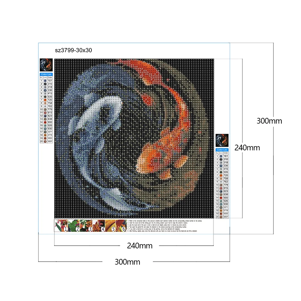 Diamond Painting - Full Round Drill - Yin Yang Fish(30*30cm)