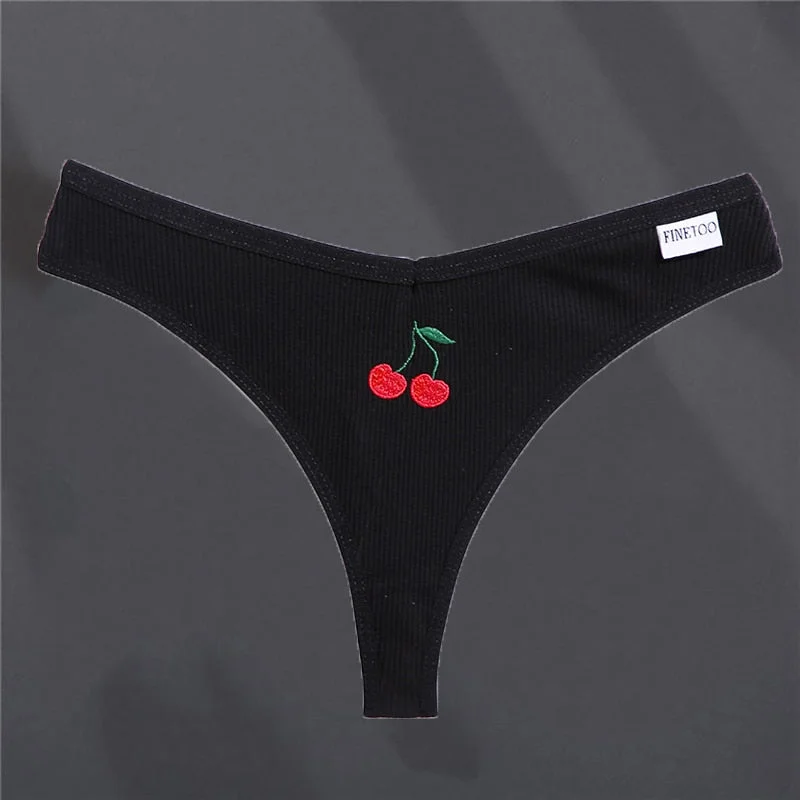 2021 Cotton G-string Women's Panties Sexy Cherry Embroidery Women's Underwear Solid Color Pantys Female Underpants M-XL