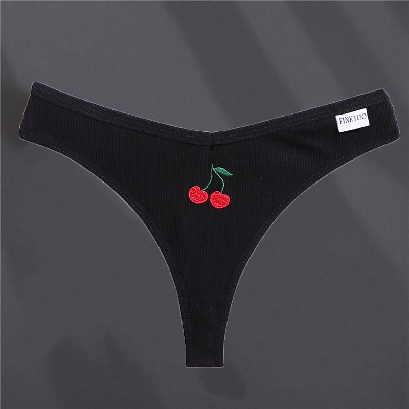 2021 Cotton G-string Women's Panties Sexy Cherry Embroidery Women's Underwear Solid Color Pantys Female Underpants M-XL