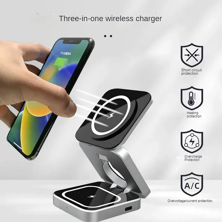 3 in 1 Wireless Charger Stand Magnetic Folding Stand for Apple iPhones Headphones Watch