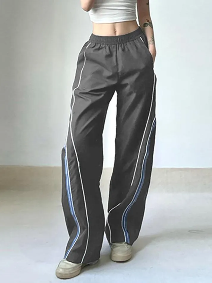 Brownm Vintage Striped Piping Baggy Sweatpants
