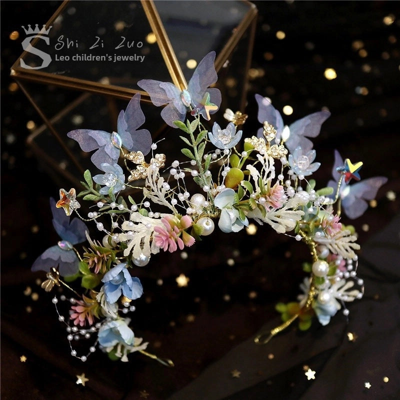 Super Fairy Beauty Children’s Headwear Beautiful Wreath Head Flower Children’s Hair Accessories Mori Girls’ Performance Host Holiday Wristlet Hair Hoop