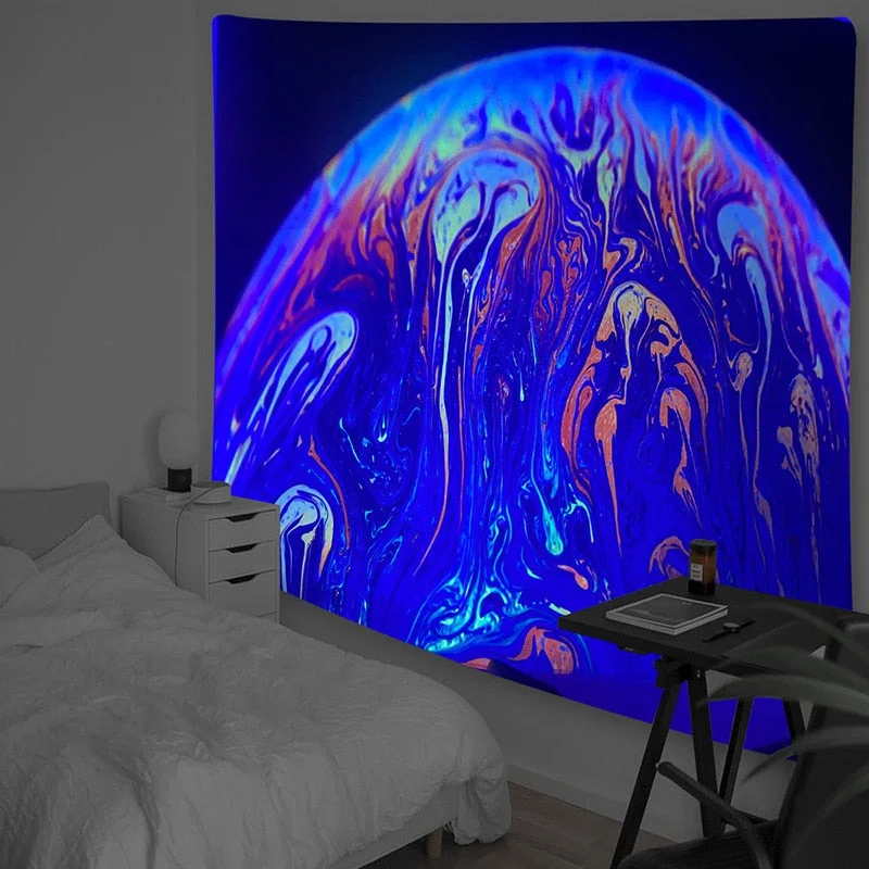 Psychedelic Mushroom Fluorescent Tapestry Hanging Cloth Wall Decor Glow Under Ultraviolet Light Room Aesthetic for Teen Girls