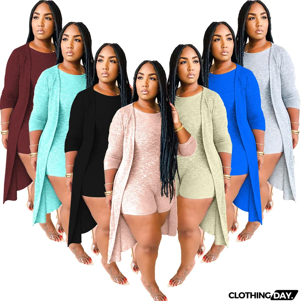 Fashion casual women's clothing Ribbed jumpsuitb + cape two-piece set