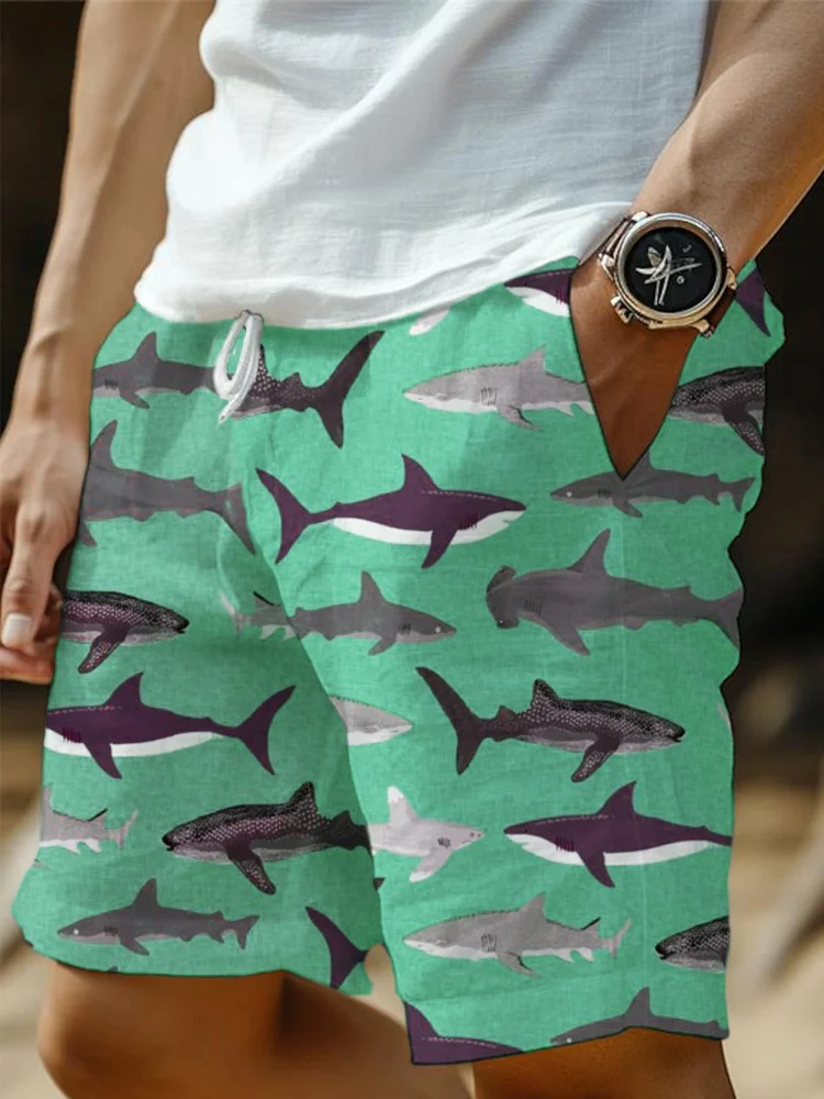 Shark Ocean Element Men's Linen Shorts