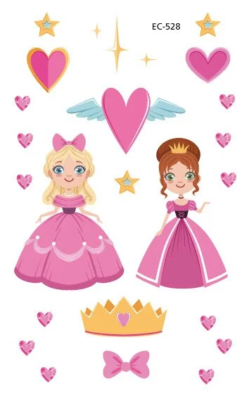 12 kinds Cartoon Fairy Princess Temporary Tattoo Stickers for Kids faux tatouage temporaire Disposable Children Cute Girl Gift