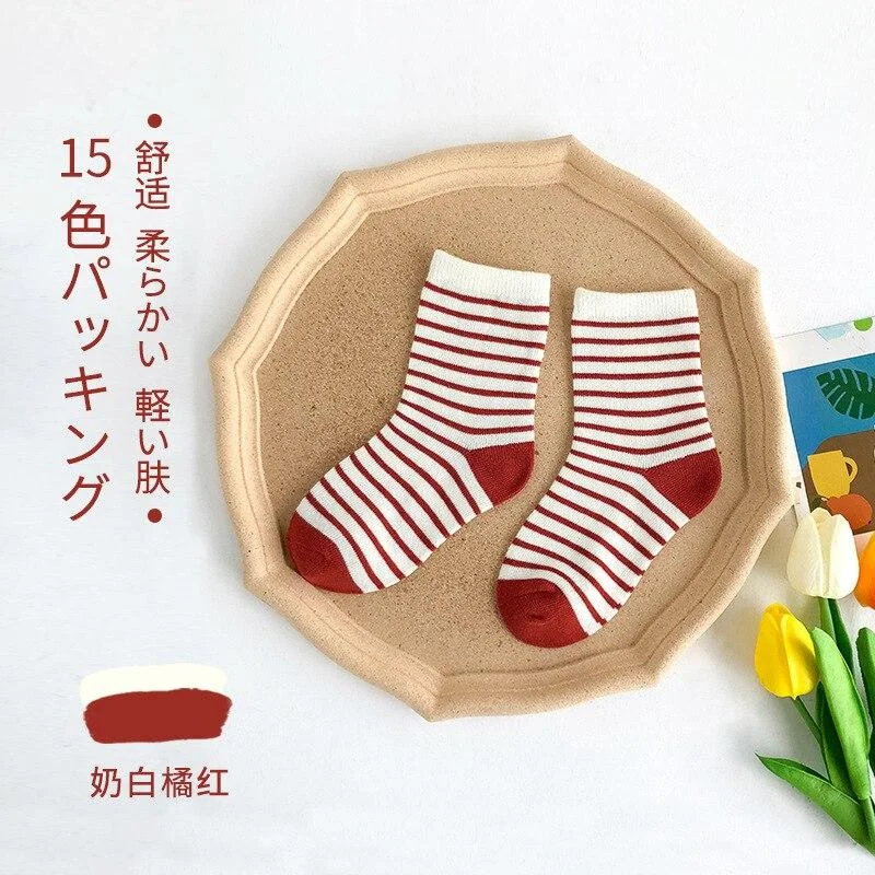 YWHUANSEN 1 to 12 Yrs 15 Colors Spring Summer Striped Short Socks For Children Cotton Kids Socks Colorful Knitted Socks Boy Girl