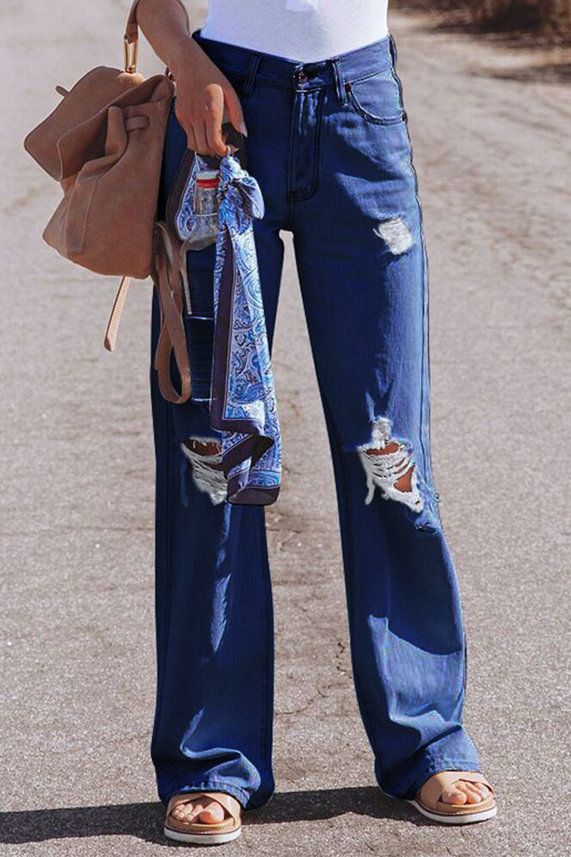 Street Solid Tassel Ripped Make Old Wide Leg Patchwork Bottoms main image 1