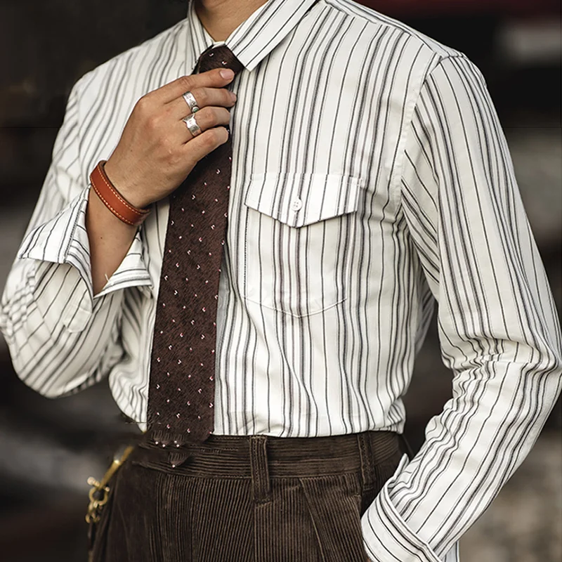 American Western Striped Long Sleeve Cotton Casual Shirt