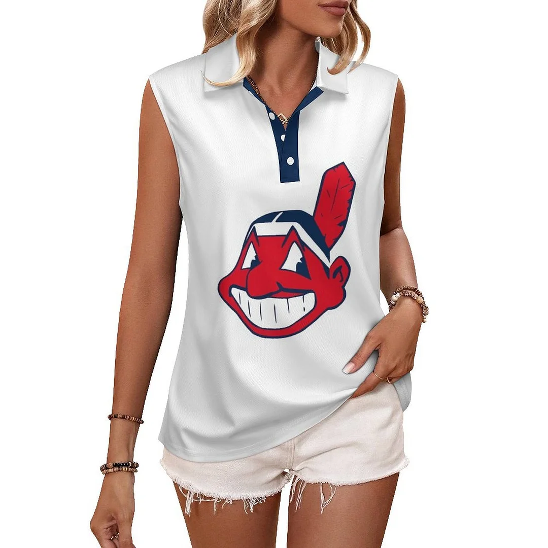 V-neck Sleeveless Casual POLO Shirt Tank Top for Women Printed with Pattern,Navy,Red,White