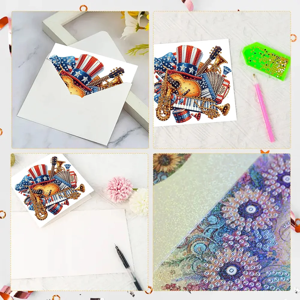 6Pcs Independence Day Diamond Painting Greeting Card DIY Diamond Drawing Card(A)