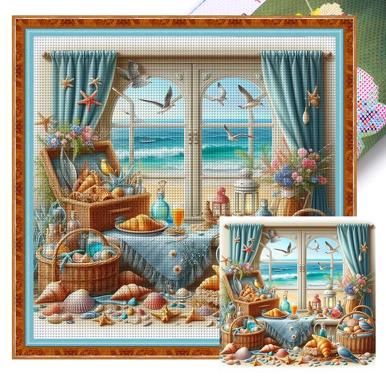 Picnic By The Window (50*50cm) 11CT Stamped Cross Stitch gbfke