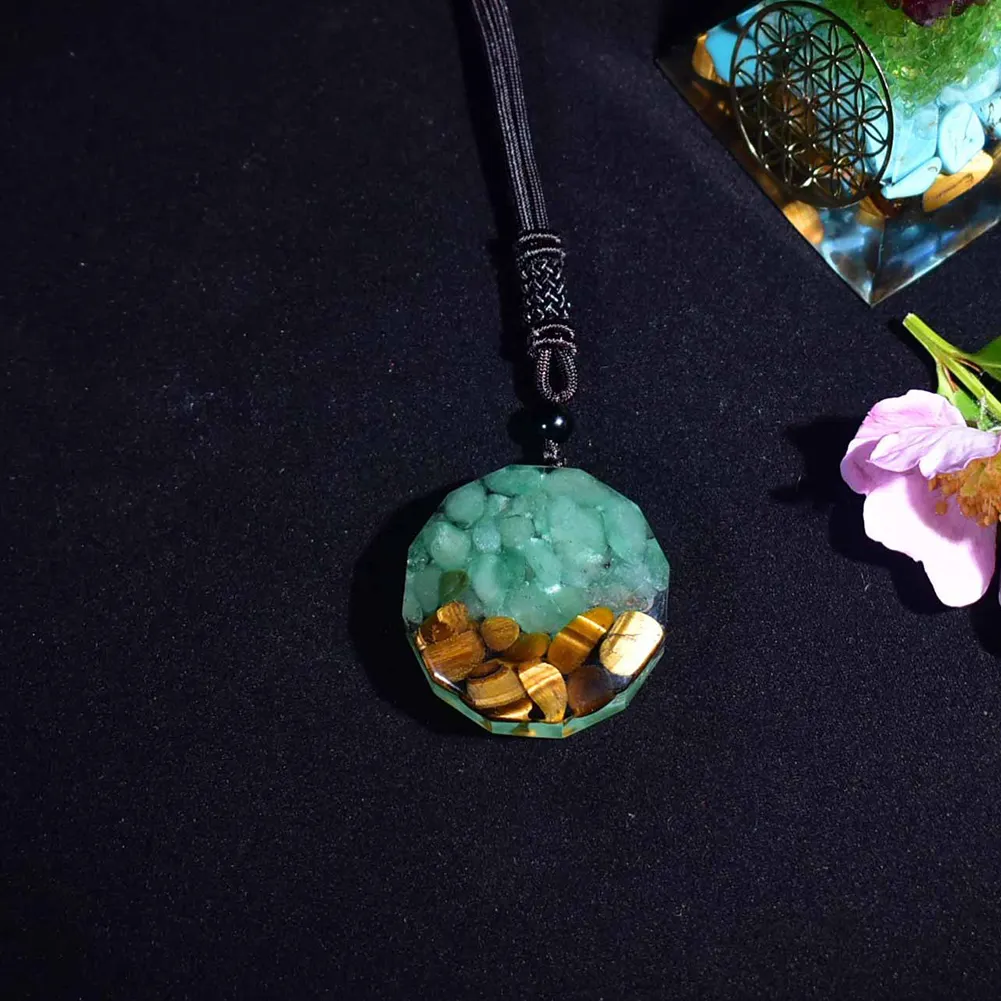Orgone Pendant Tiger Eye Aventurine Orgonite Necklace Energy Crystal Stone