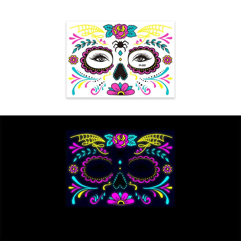 8 Sheets Halloween Funny Luminous Temporary Tattoos Stickers