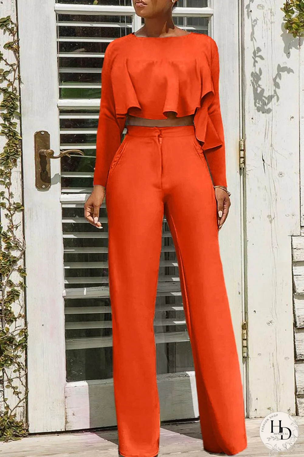 Red Fashion Casual Solid Patchwork O Neck Long Sleeve Two Pieces