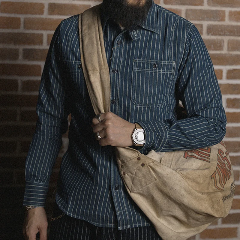 American Western Striped Denim Long Sleeve Shirt