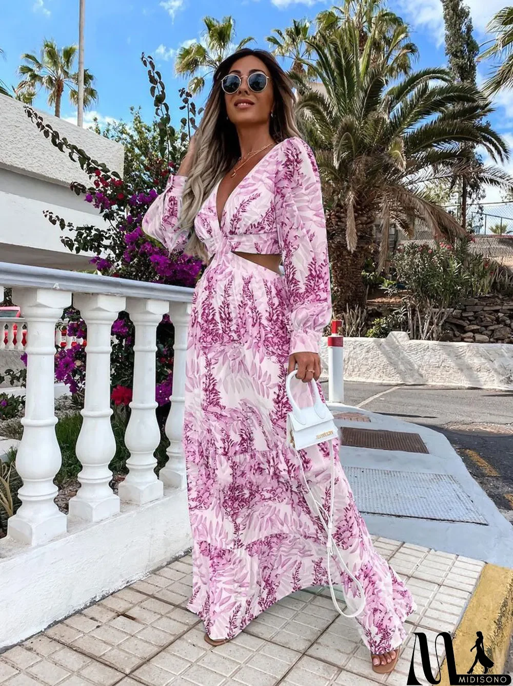 MidiSono - Fashion Women Clothing Spring Long Printed V-Neck Long Sleeve Maxi Dress