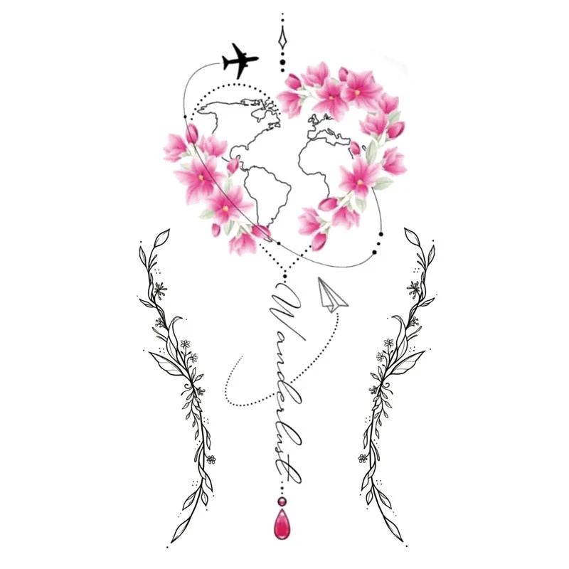 Small Waterproof Temporary Tattoo Sticker Colorful Feather Flower Leaves Planet Moon Women Body Art Wrist Neck Fake Tattoos Men