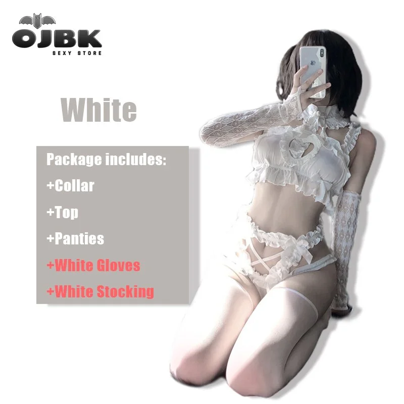 Billionm Sexy Lace Chiffon Heart Hollow out Cosplay Costumes Cute Outfit Erotic Lingerie Porno Black Bra Set Maid Easy For Doggy 2020 New