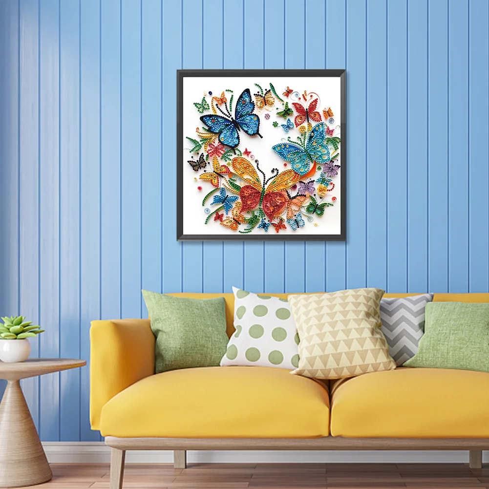 Diamond Painting - Partial Special Shaped Drill - Flower Butterfly(Canvas|30*30cm)