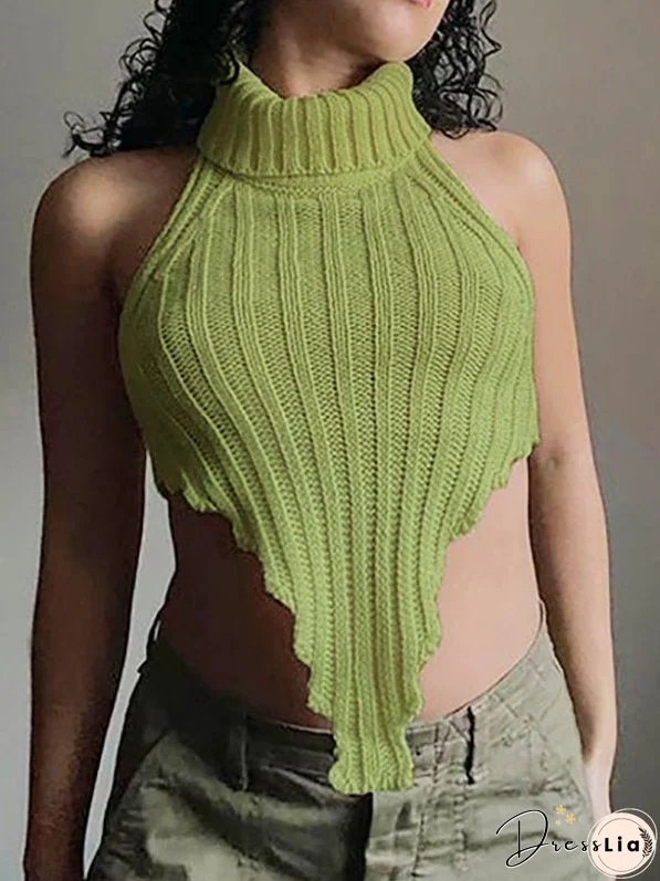 Tops Knitted Solid Sleeveless Tank Top
