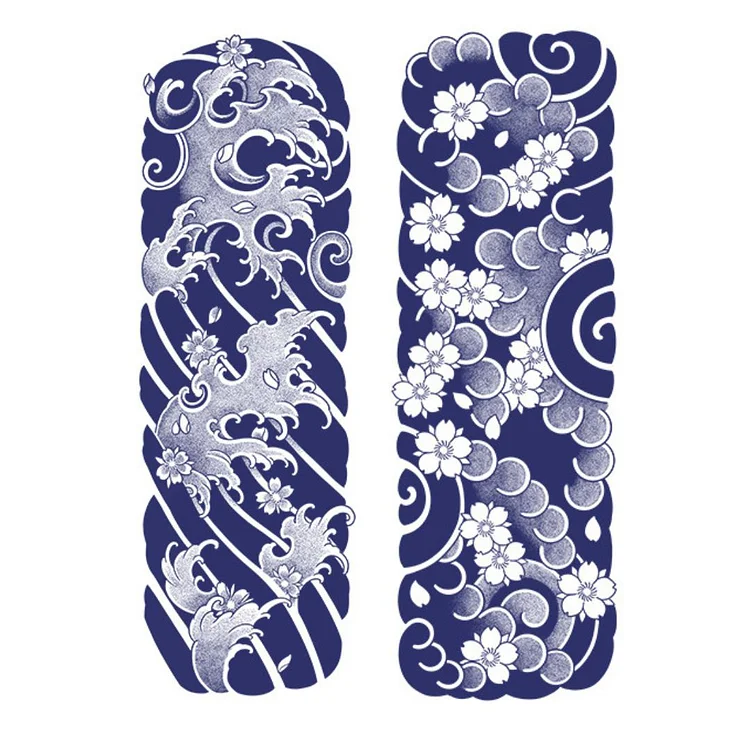 2 Sheets Full Arm Wave Sakura Semi-Permanent Juice Ink Tattoo