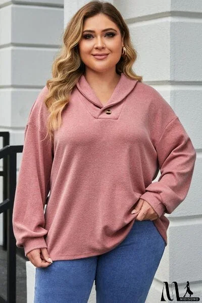 Plus Size Dropped Shoulder Collared Neck T-Shirt