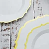 10 Pack | 8" White Plastic Dessert Salad Plates, Disposable Tableware Round With Gold Scalloped Rim