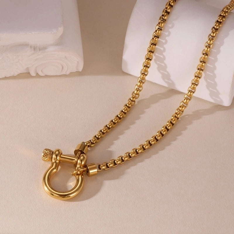 Casual Elegant Heart Shape Horseshoe 304 Stainless Steel 18K Gold Plated Necklace Box Chain Snake Chain