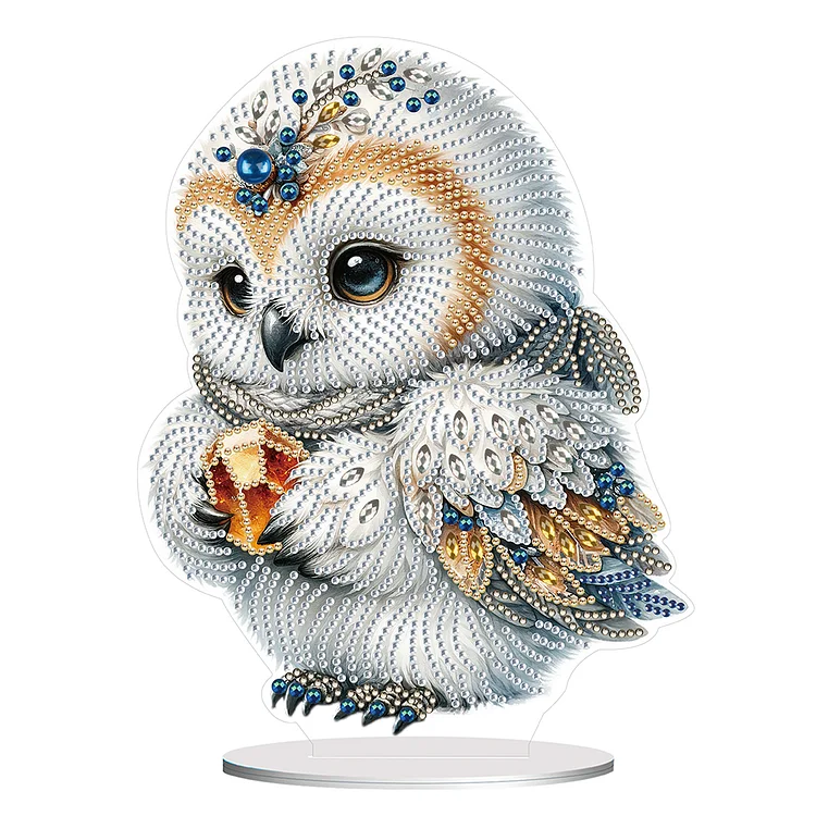 White Owl 5D DIY Diamond Painting Desktop Ornaments Kit for Office Desktop Decor